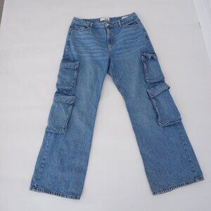 Dynamite Heidi Blue Cargo Pocket Wide Leg Jeans Utility Denim Streetwear 31